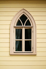 The facade of the window of the old house