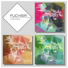 Hand painted Fuchsia - Card collection on the abstract background.