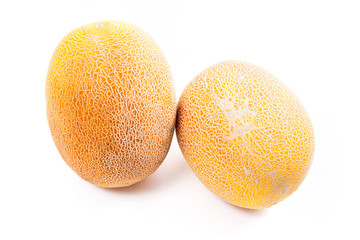 Whole honeydew melon tropical fruit isolated on a white background.