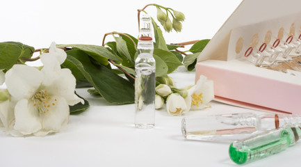 Ampoule with botox, hyaluronic, collagen. Cosmetics for perfect skin