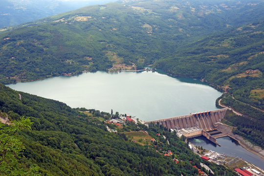 hydroelectric power plant Perucac on Drina river landscape