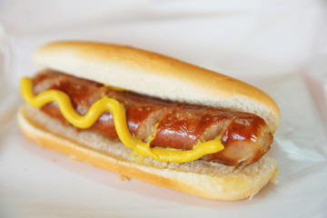 Hot dog sausage in close up