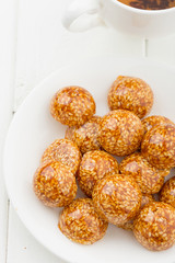 Handmade sesame candy in sugar caramel