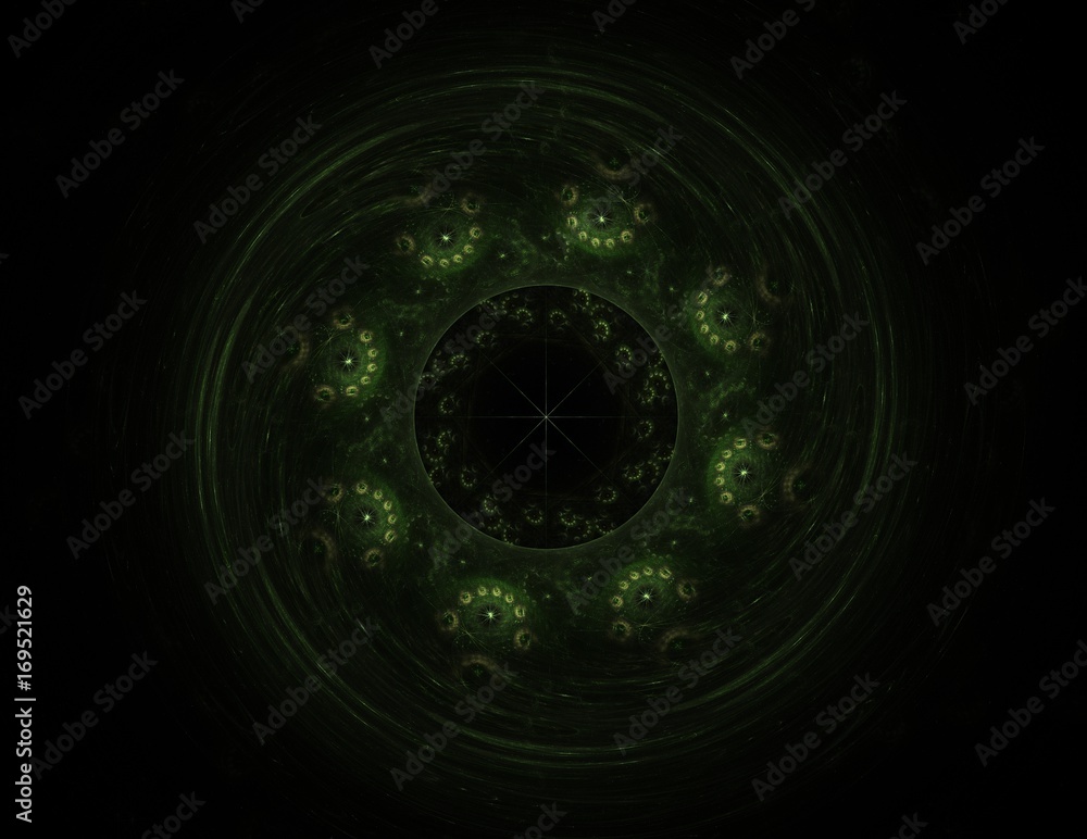 Poster lacy colorful clockwork pattern. digital fractal art design. abstract design of sacred symbols signs