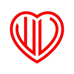 initial letters logo wu red monogram heart love shape