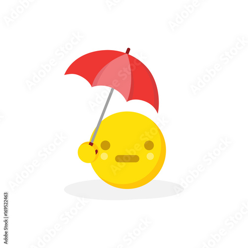 "Yellow emoji with red umbrella isolated vector illustration" Stock