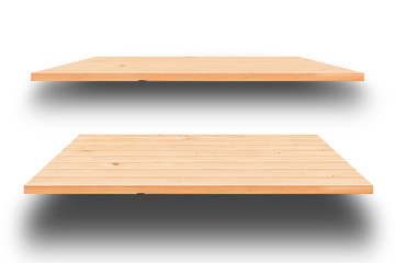 Wooden shelves isolated on white background,Clipping Path.
