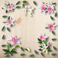 flower White lilies on a old wooden background