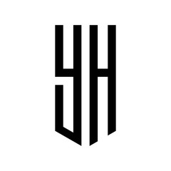 initial letters logo yh black monogram pentagon shield shape