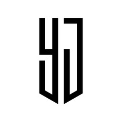 initial letters logo yj black monogram pentagon shield shape