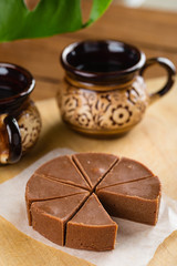 Fototapeta na wymiar Homemade chocolate fudge with banana flavor