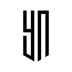 initial letters logo yn black monogram pentagon shield shape