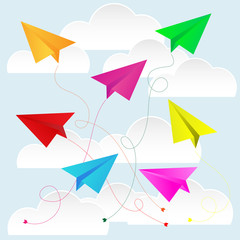 Color paper plane with paper cloud