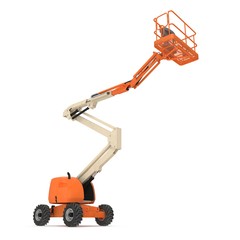 Engine Powered Scissor Lift on white. 3D illustration