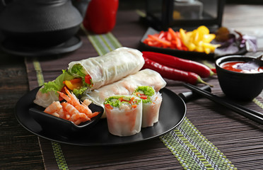Portion of spring rolls on plate