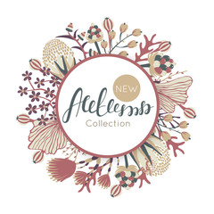 New autumn collection. Fall. Floral round frame. Hand drawn flowers around circle. It can be used for card, invitation, flyer, banner, advertising, signboard . Vector illustration, eps10