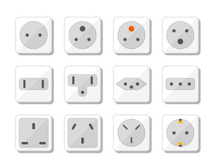 Power socket icon set. World standards for different country plugs. Vector illustration.