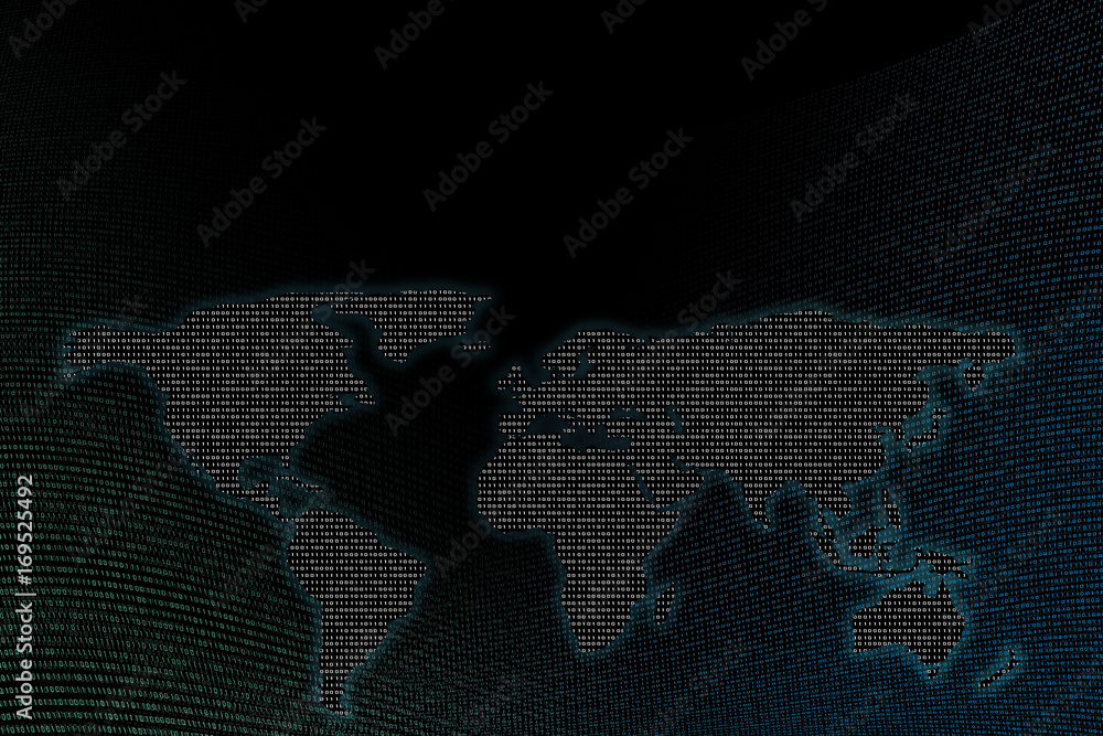 Poster digital world map. binary numbers background. copy space for network connection concepts.