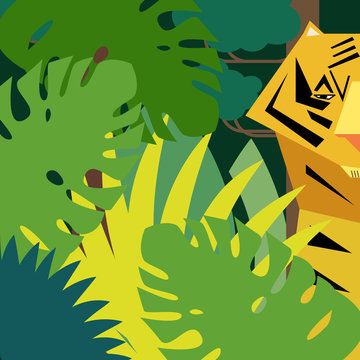 Jungle. Tiger in rainforest. Wildlife.