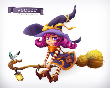 Witch. Happy Halloween, 3d vector icon