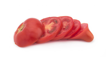 Tomato slice isolated on white background, top view
