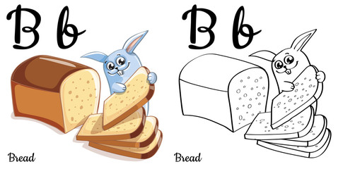 Bread. Vector alphabet letter B, coloring page