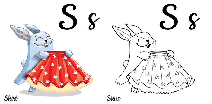 Skirt. Vector alphabet letter S, coloring page
