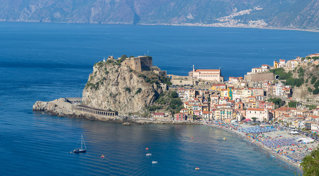 Scilla, Calabria, view of the Castle and beach