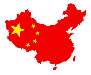 Vector China map with national flag isolated on white