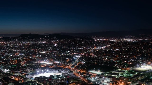 Aerial Time Lapse of Los Angeles Downtown and Cityscape at Night