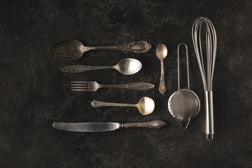 vintage silverware and baking utensils