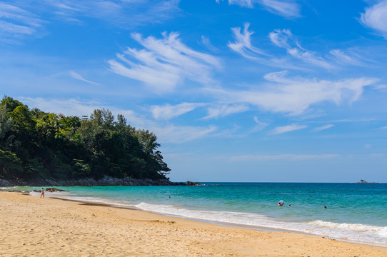 Blue sky and calm sea on Naithon Noi beach in Phuket Thailand © rostovdriver