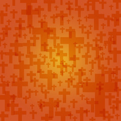 background dark orange color halloween with crucifix pattern texture, vector