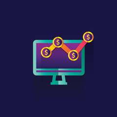 icon marketing Business. idea. illustration isolated sign symbol thin line for web, modern minimalistic flat design vector on blue background. logo. graph. money