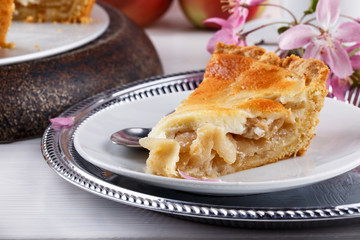 Close-up of homemade creamy apple pie.