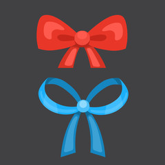Cartoon cute gift bows with ribbons. color butterfly tie