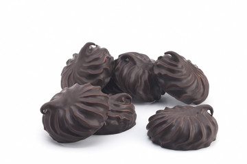 Marshmallow in chocolate on a white background