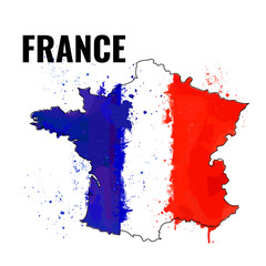 The outline of the France with a watercolor flag inside. Vector illustration
