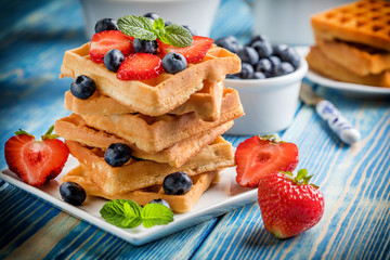 Waffles with berries.