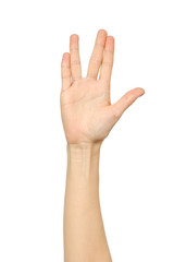 Female hand showing Vulcan Salute