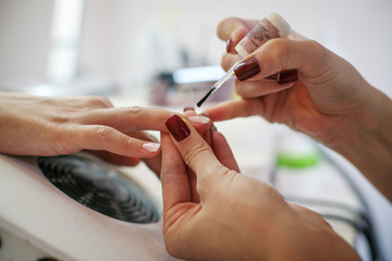 Woman having her nails polished at a beauty salon. Close up.