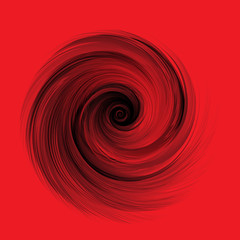 Abstract Black Realistic Round Feather Vector Illustration on Red Background