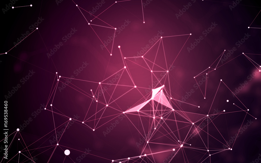 Aufkleber abstract polygonal space purple background with low poly connecting dots and lines - connection stru