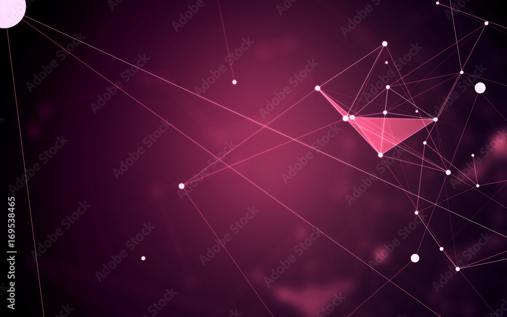 Poster abstract polygonal space purple background with low poly connecting dots and lines - connection stru