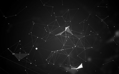 Black Abstract Polygonal Space Background with White Connecting Dots and Lines | Network - Data Visualization Illustration