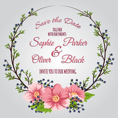 Wedding invitation card suite with flowers. Template. Vector Illustration