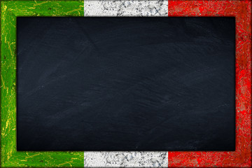 empty Italy blackboard with wooden colorful  frame isolated on white background / Italien Tafel mit  holzrahmen