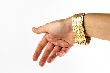 female wrist with jewelry on white background