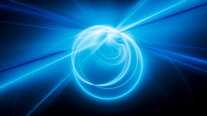 Blue glowing curves and circles in space