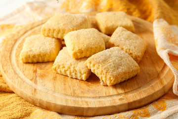 homemade shortbread biscuit on the desk with tablecloth